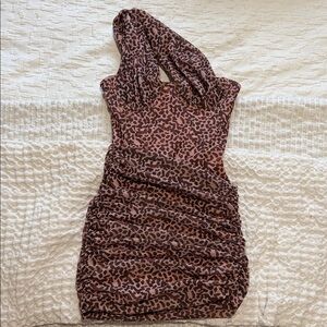 House of CB Brown Leopard One-Shoulder Dress